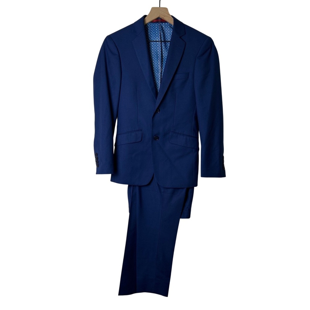 Renoir Mens Slim Fit 2 Button Flat Front 2 Piece Suit Size 34/28 Royal Bluel